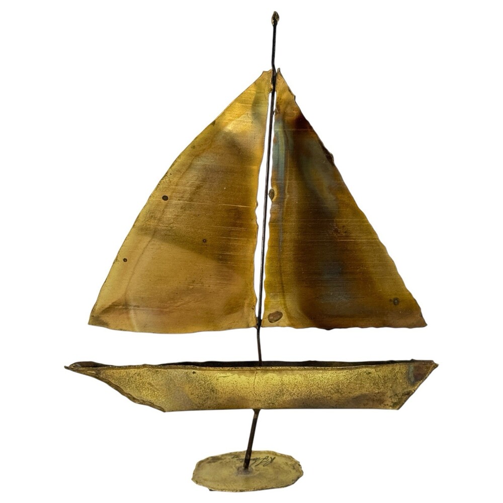 Brass Or Copper Sail Boat Sailboat Art Sculpture Metalwork Desktop Decor VTG